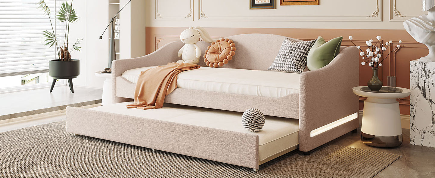 Pink fabric daybed with pullout trundle