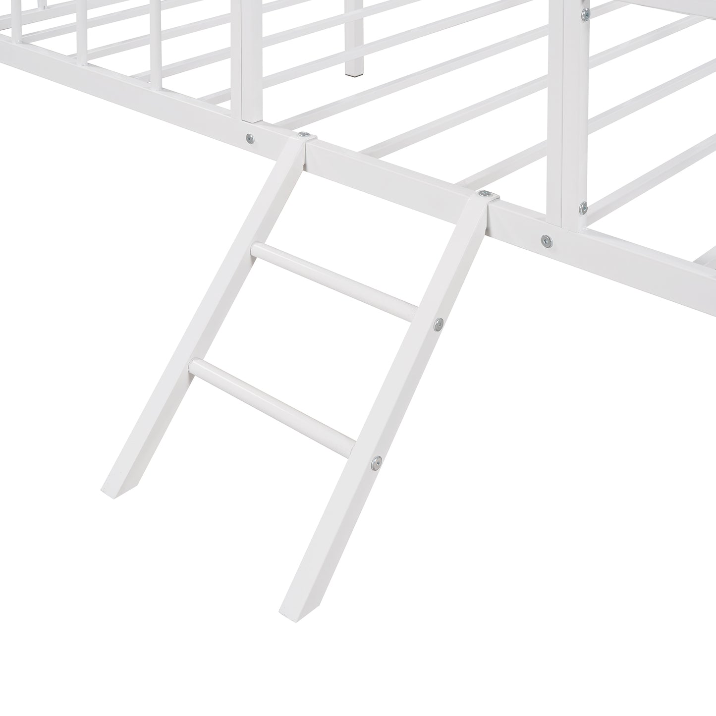 White metal bunk bed ladder with sturdy supports