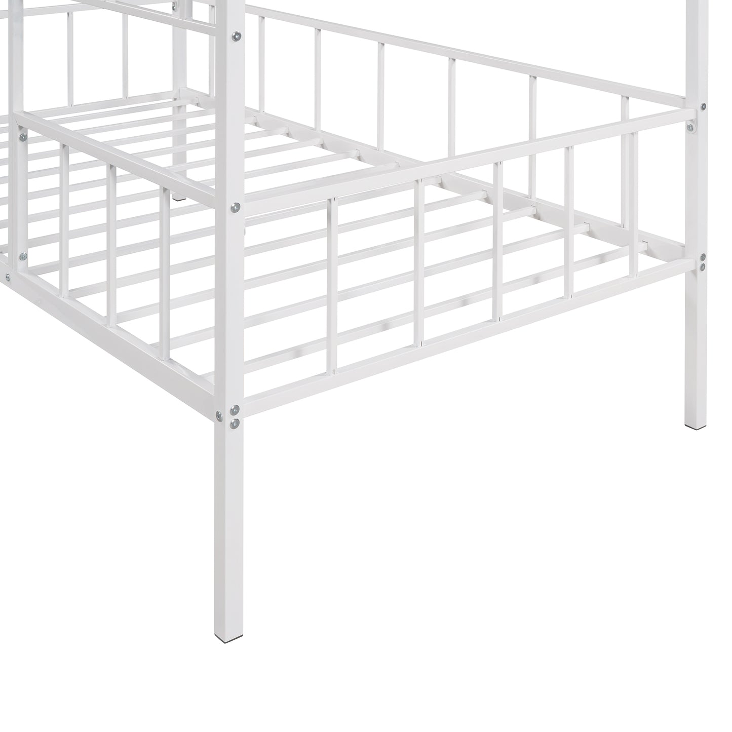 White metal twin bed frame with slatted base