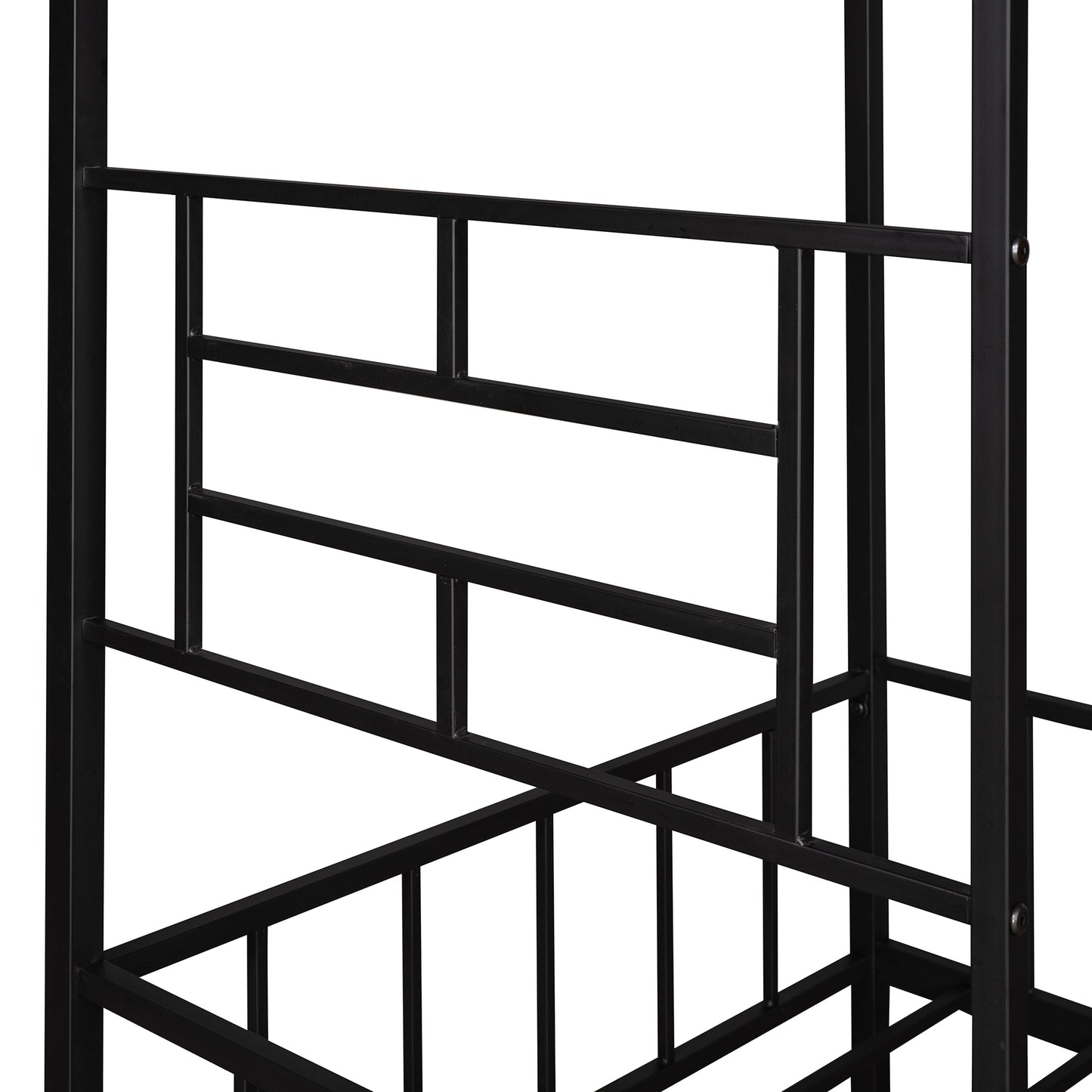 Black metal bunk bed frame with horizontal slats detail