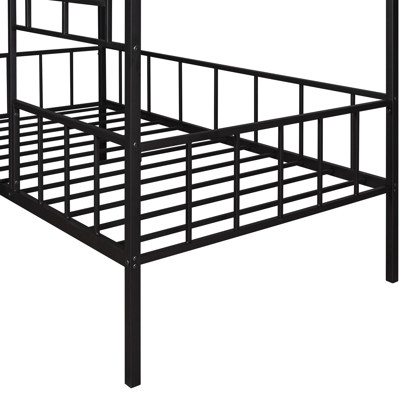 Black metal bed frame with slat support