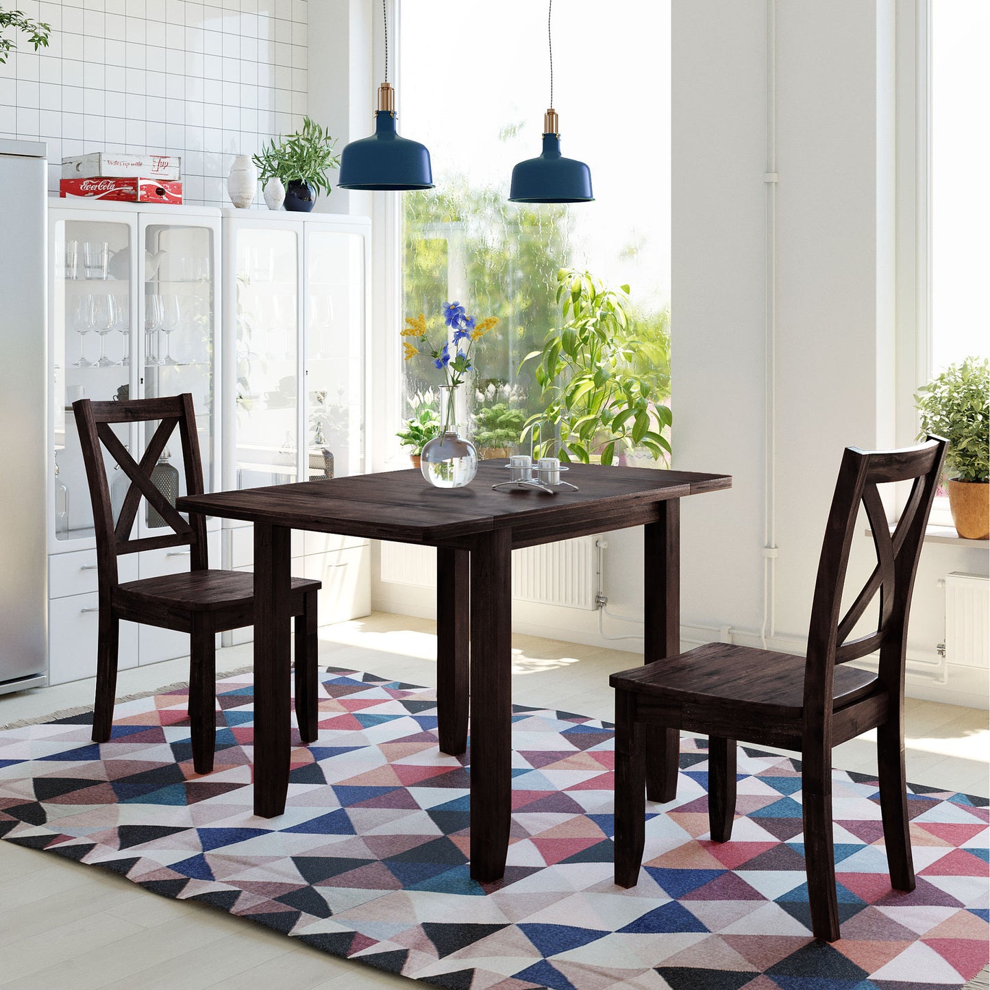 Dark brown wooden dining table and chairs set