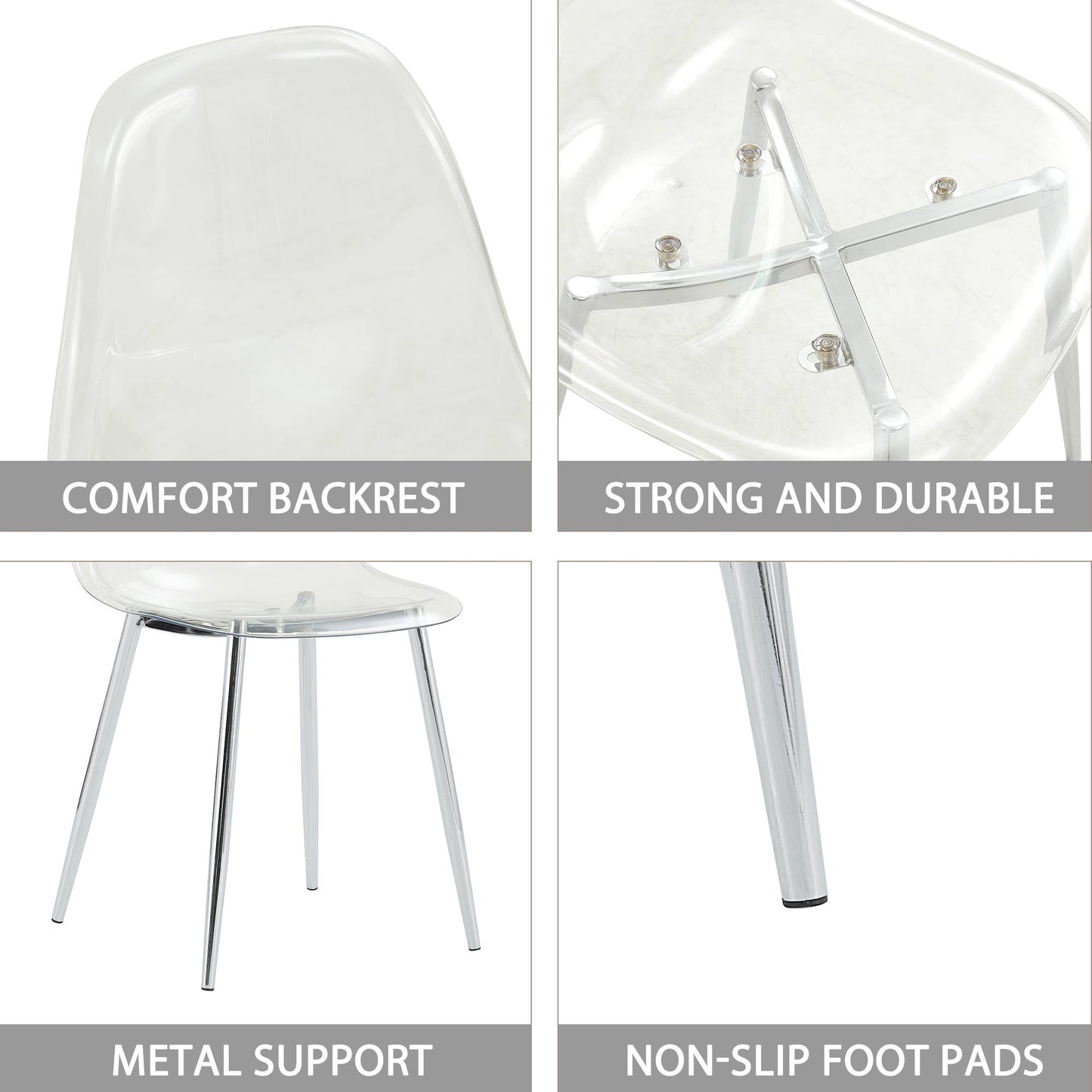 Clear acrylic chair backrest with comfort curve