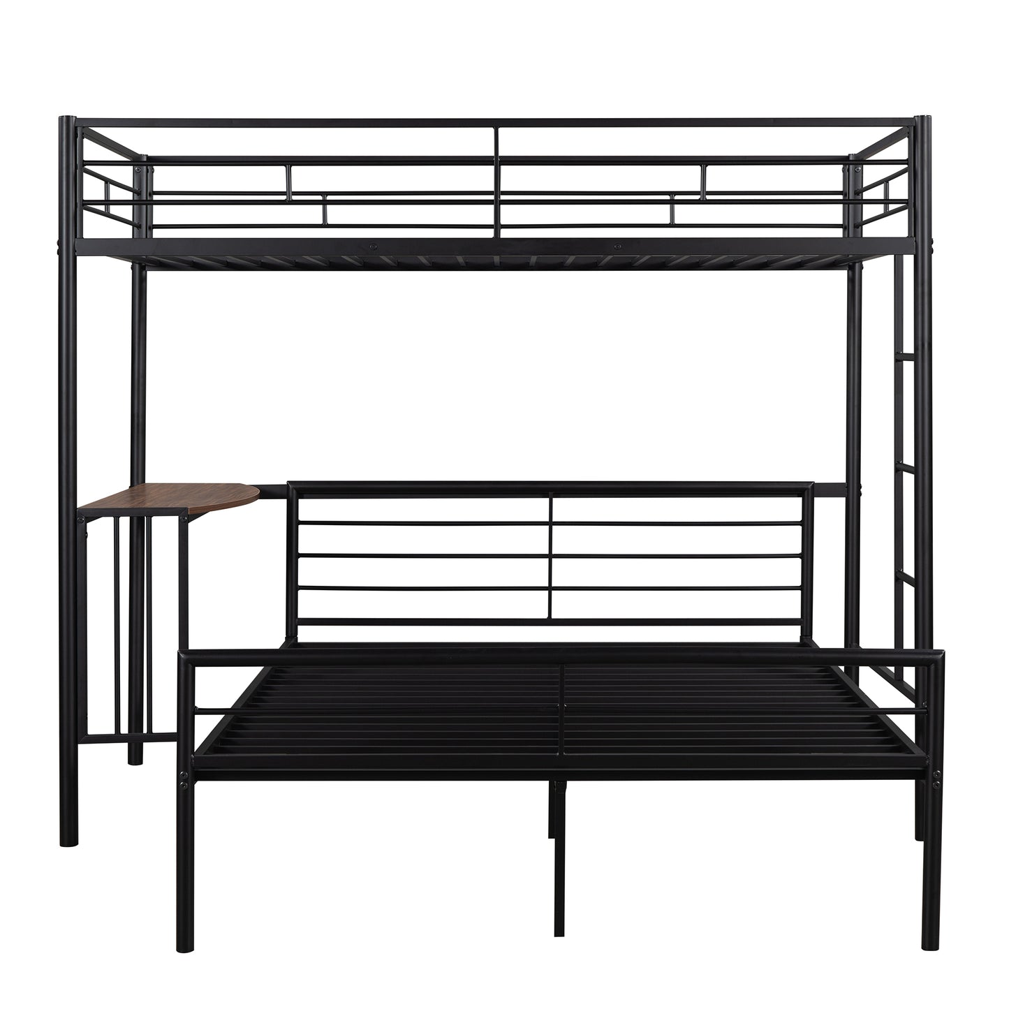 Black metal bunk bed with desk
