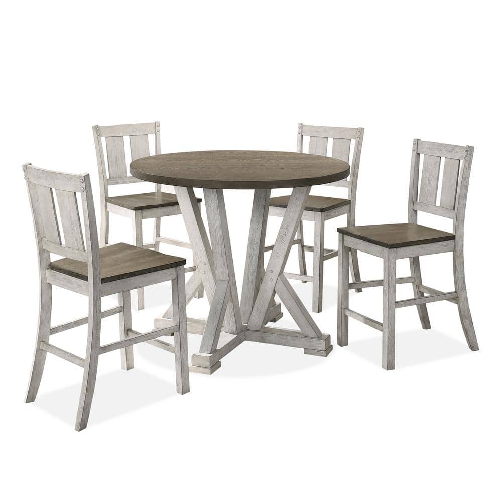 Rustic white wood and grey wood counter height dining set with round table
