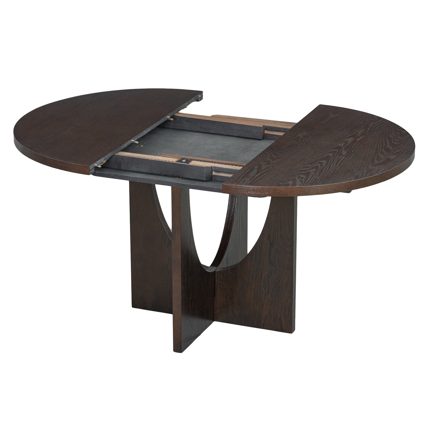 Dark oak dining table with extension mechanism