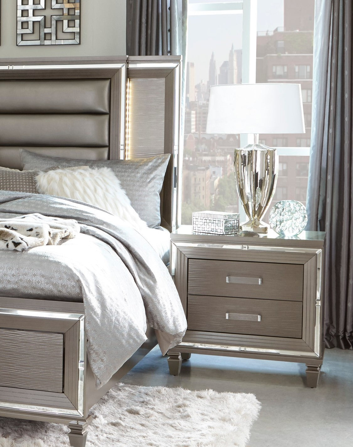 Glamorous upholstered headboard with integrated LED lighting