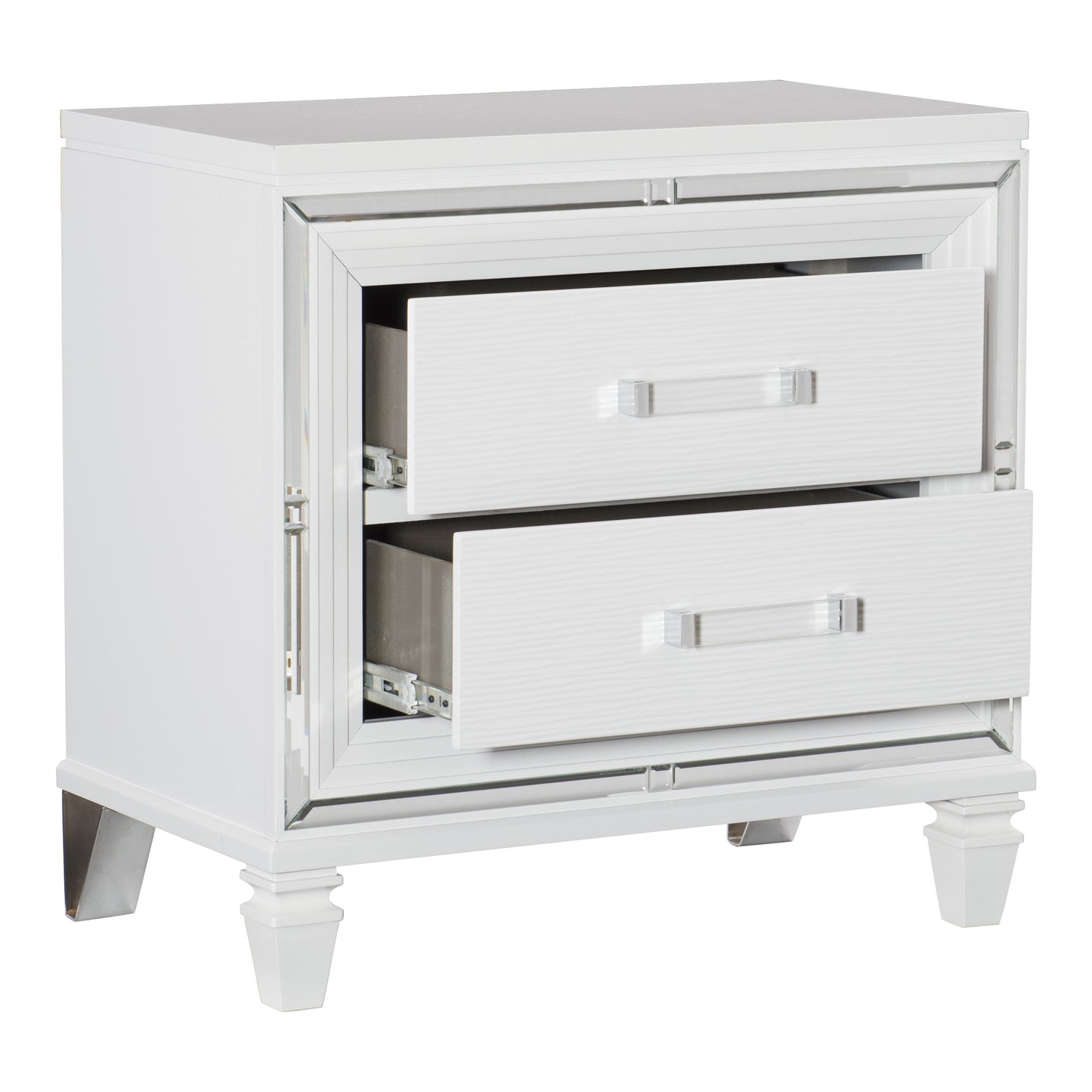White mirrored nightstand with two drawers