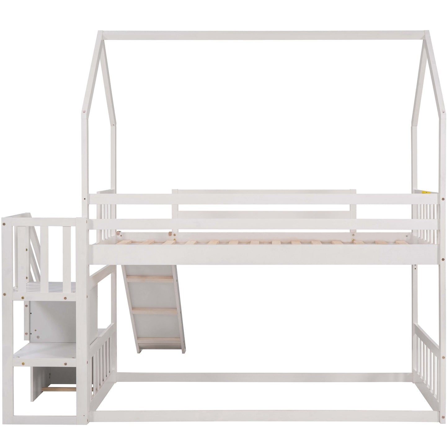 White wooden bunk bed with house frame