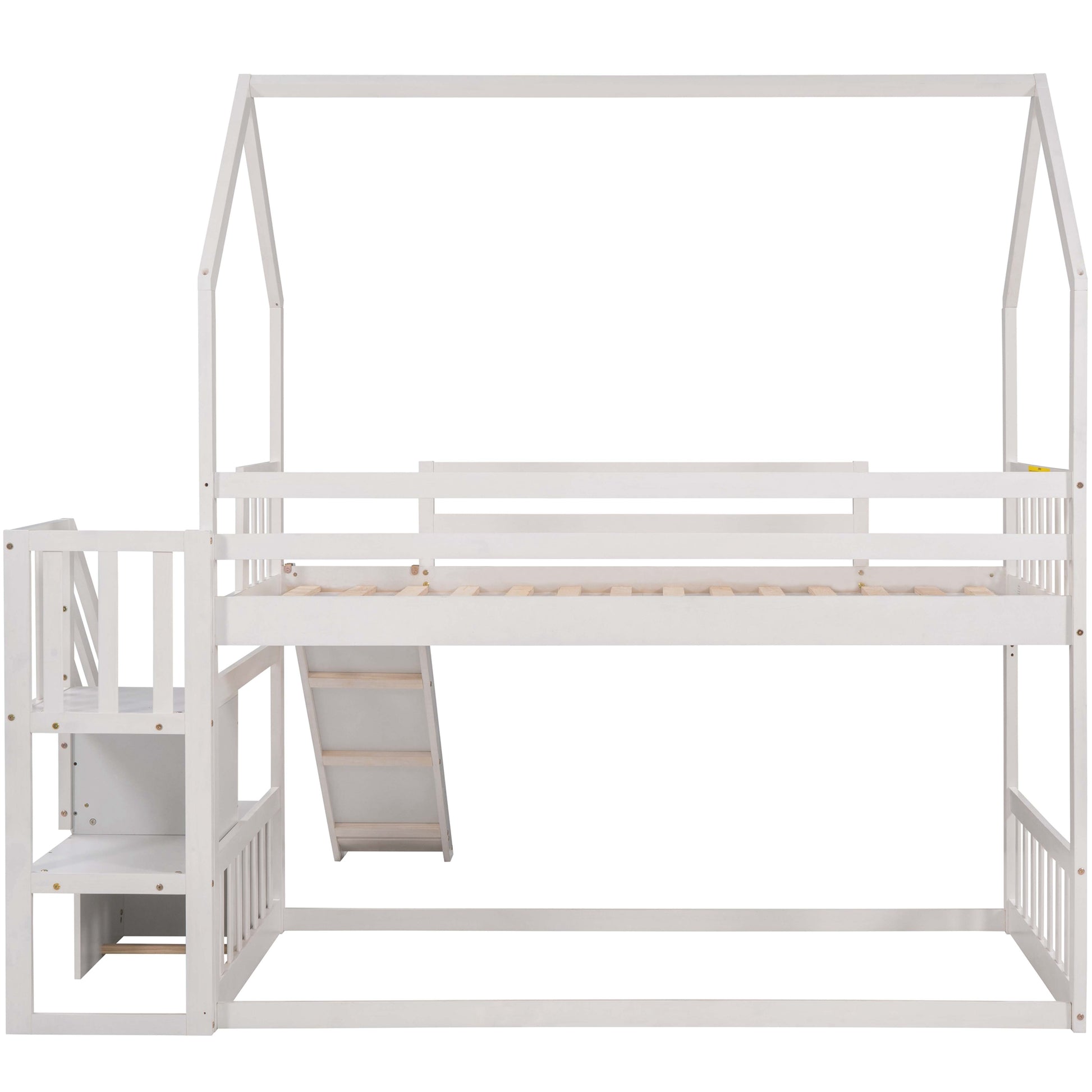 White wooden bunk bed with house frame
