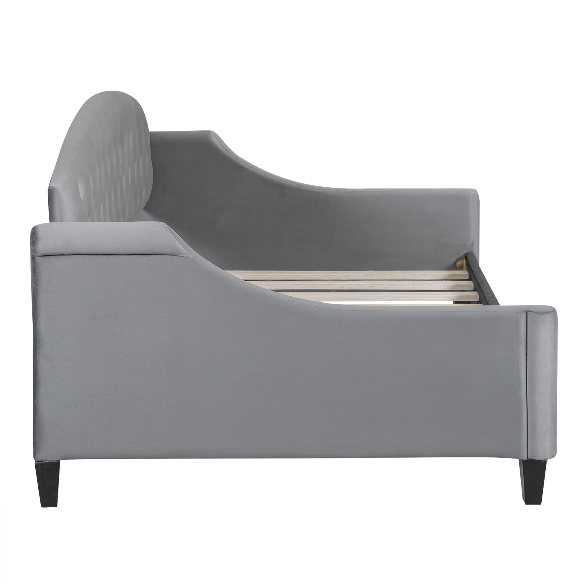 Grey velvet daybed with tufted back