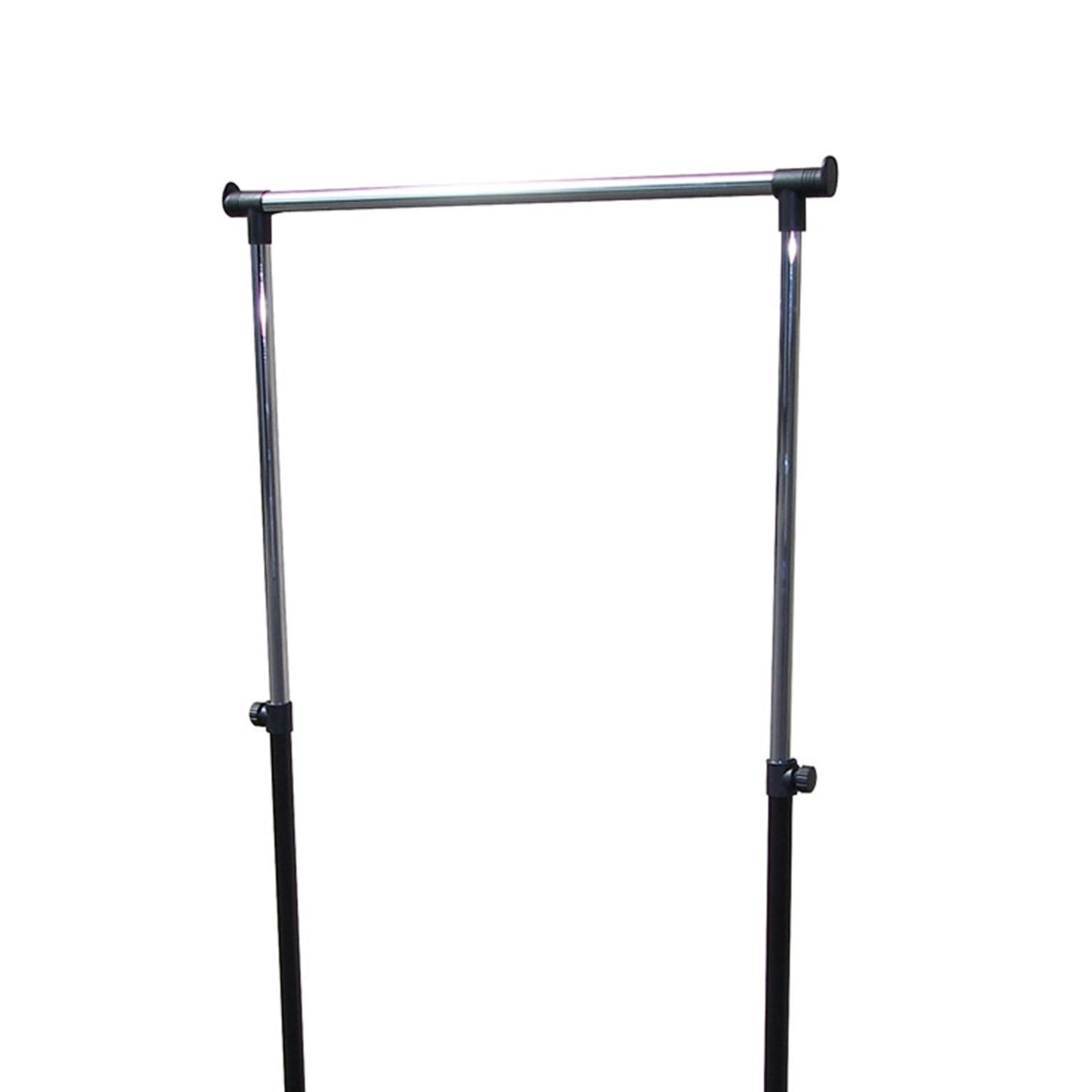 Adjustable garment rack with silver metal bar and black legs