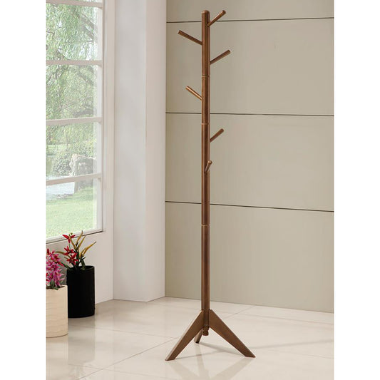 Brown wooden coat rack with multiple branches