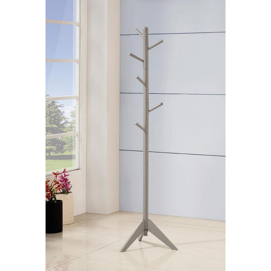 Gray metal coat rack with multiple hooks