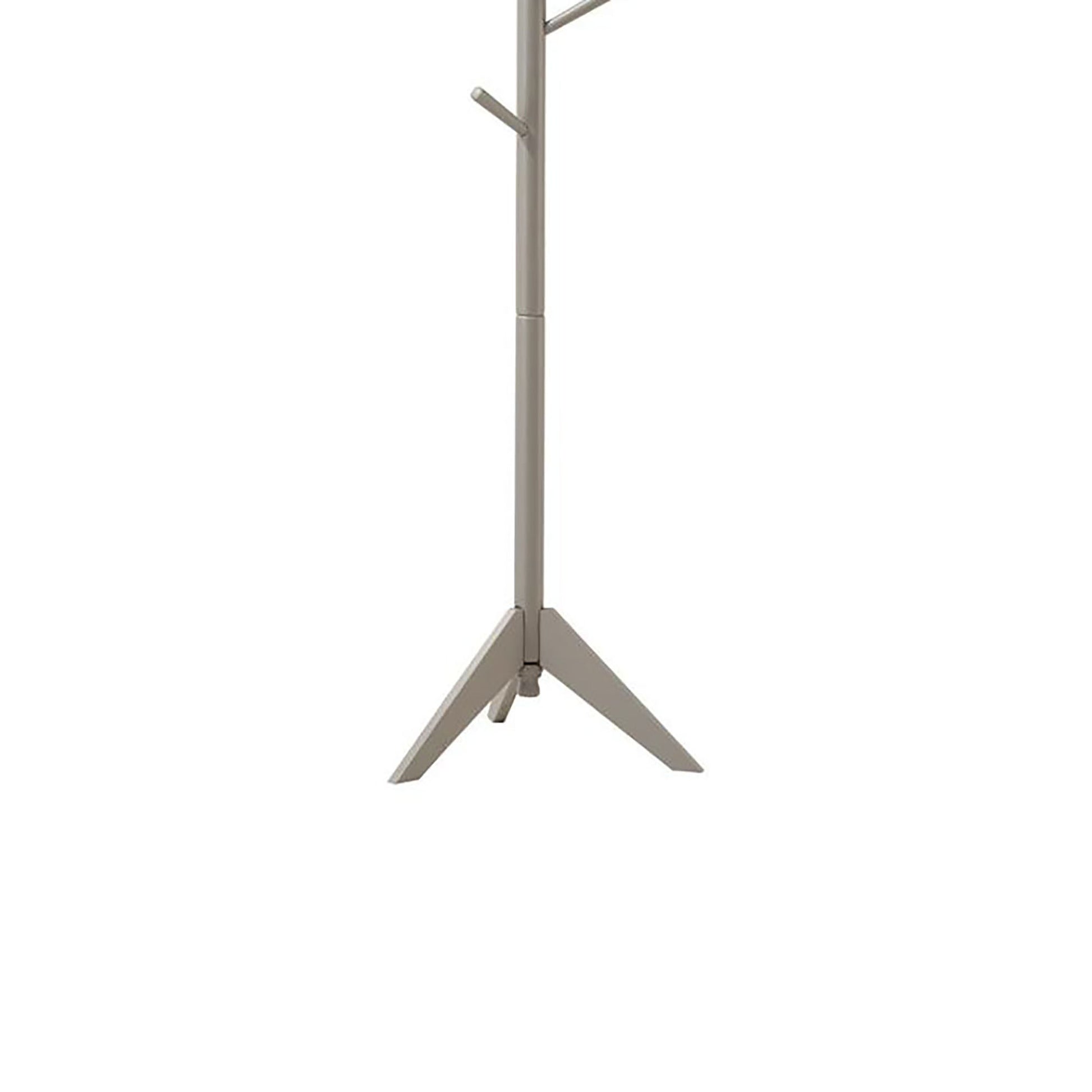 Modern grey metal coat rack with a tripod base