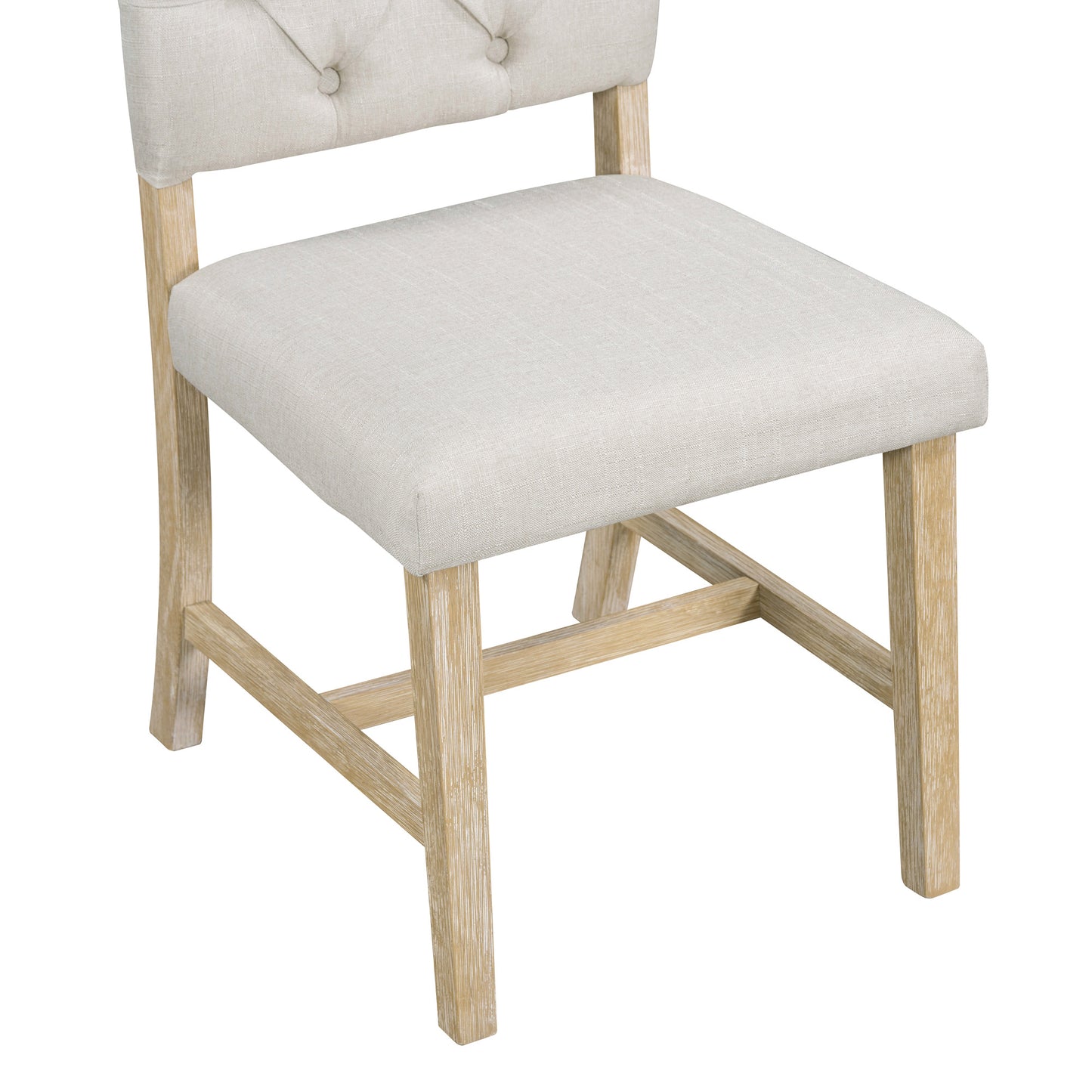 Tufted back linen accent chair with light wood legs