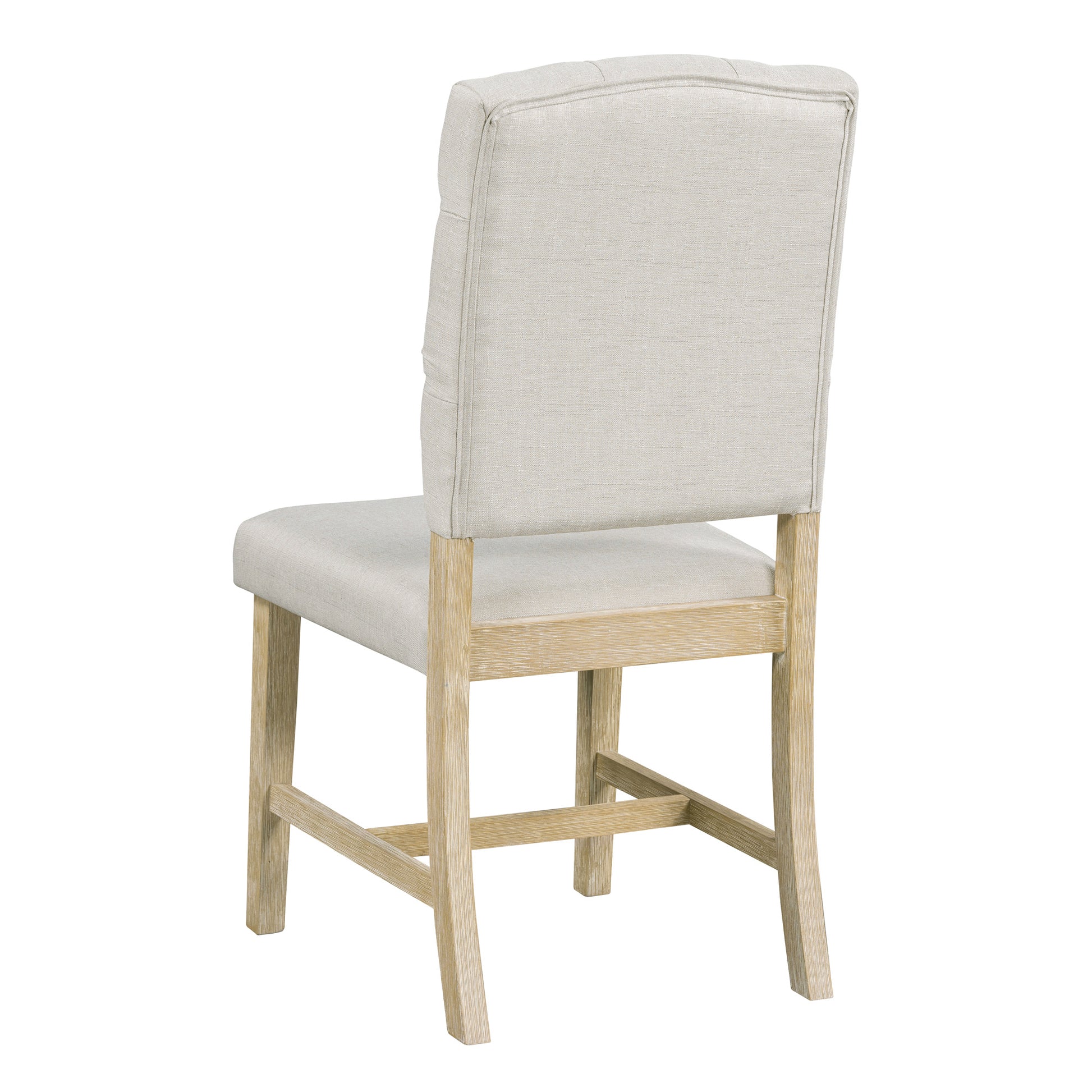 Upholstered dining chair in neutral linen with light wood legs