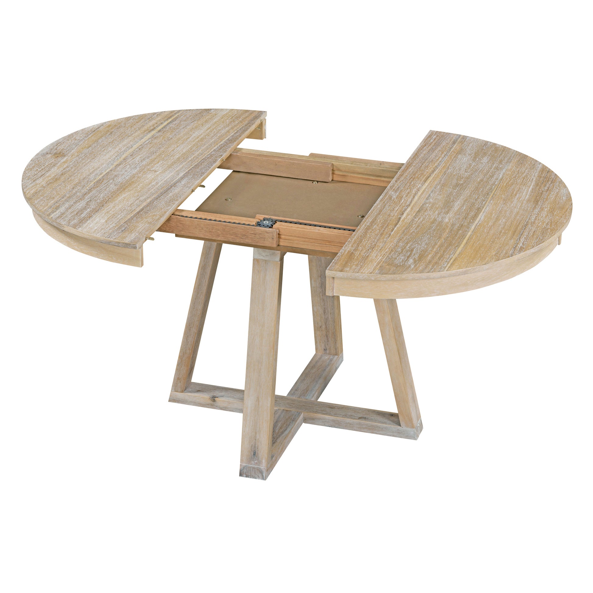 Weathered oak extendable dining table with a weathered finish