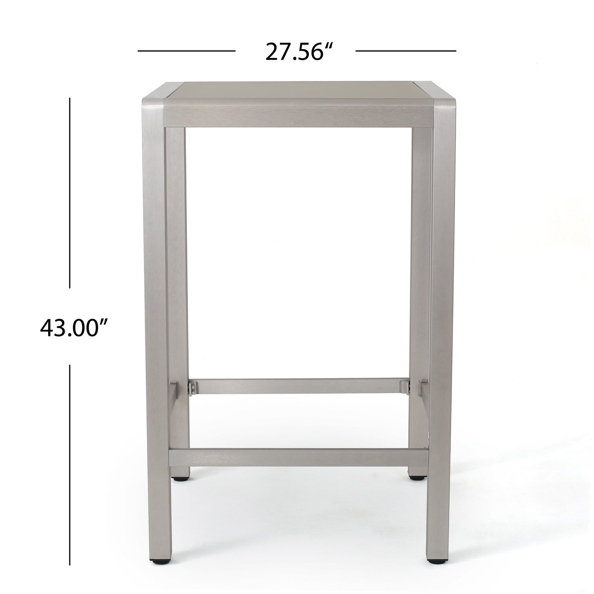 Silver metal bar table with glass top and straight legs