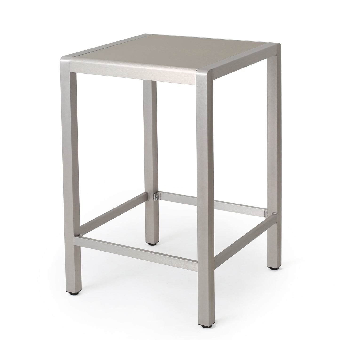 Brushed aluminum square counter stool with silver top