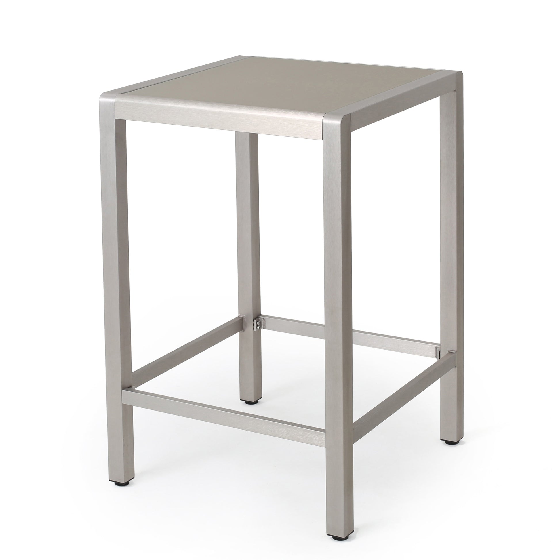 Brushed aluminum square counter stool with silver top