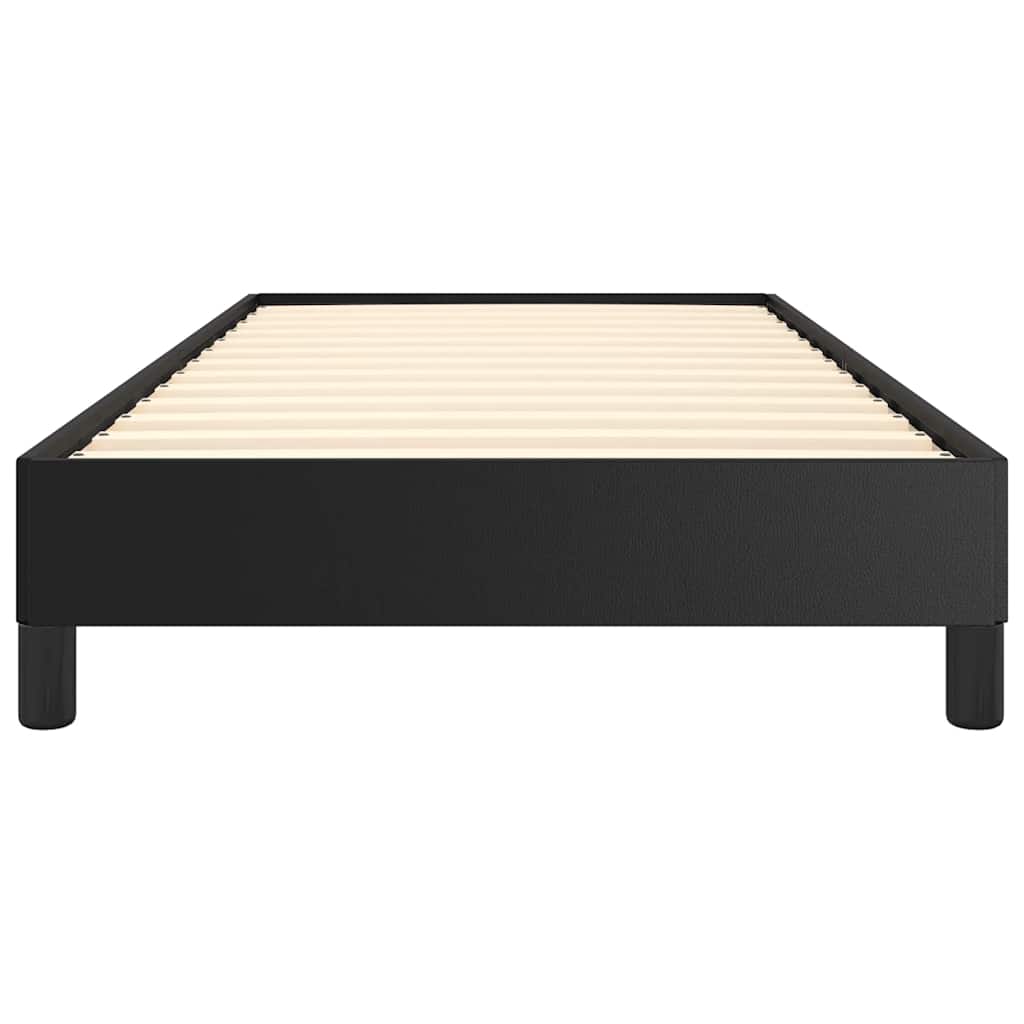 Black metal bed frame with wooden slats