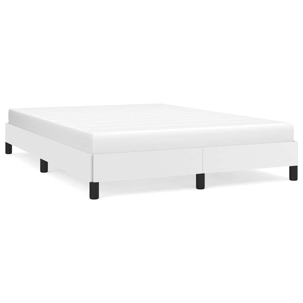 White wooden bed frame with slatted base and dimension labels