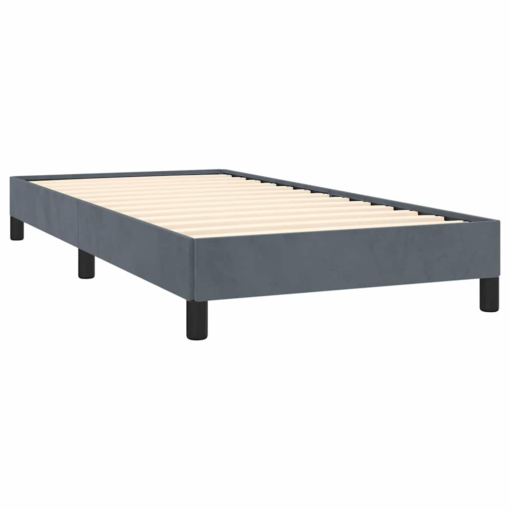 Single platform bed frame in dark grey fabric with black legs