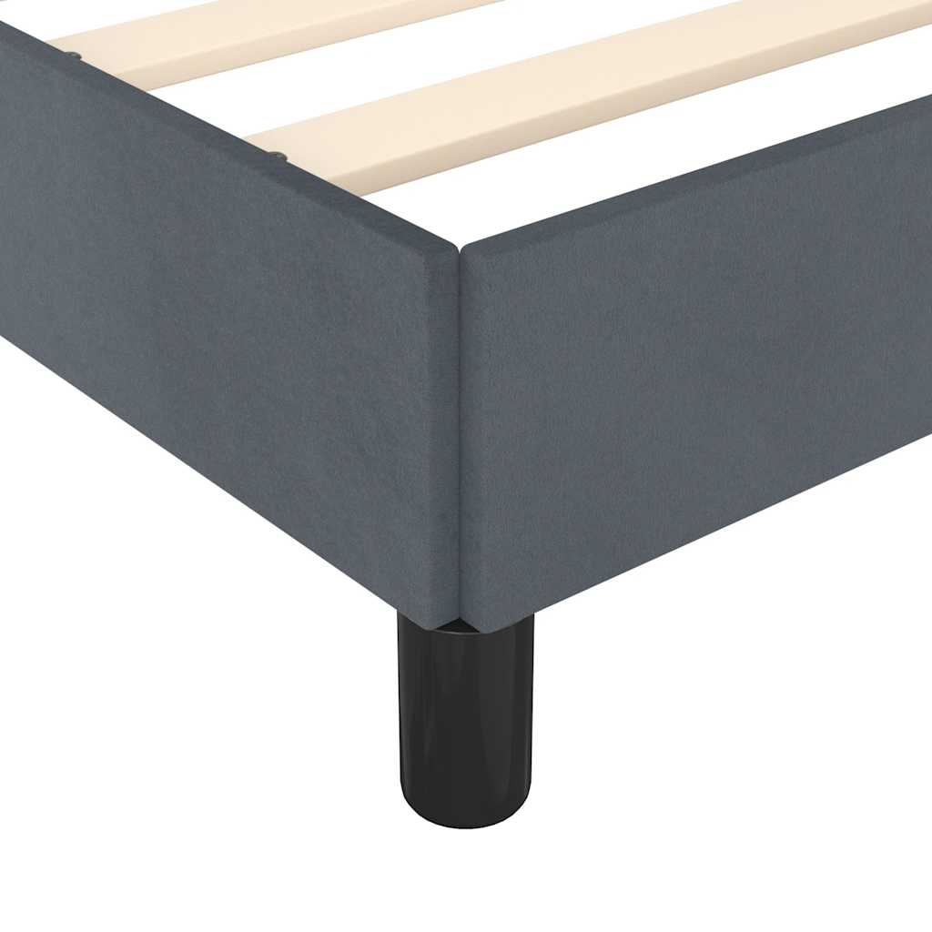 Dark grey metal bed frame with wooden slats