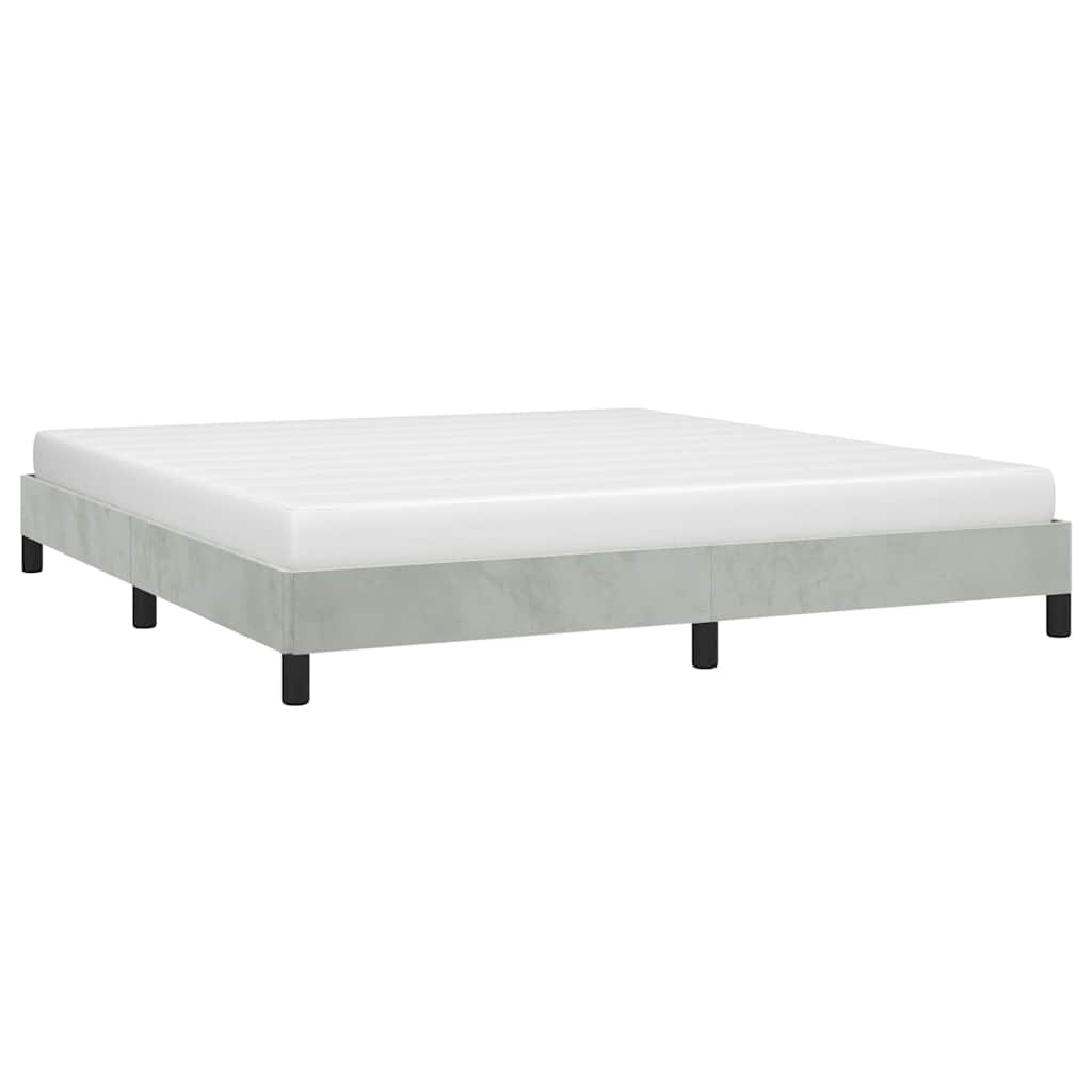 Modern grey fabric platform bed frame with white mattress