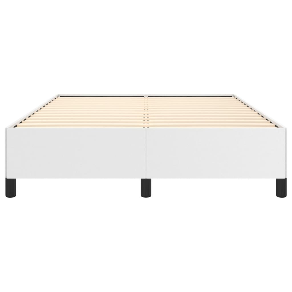 White upholstered platform bed frame with mattress