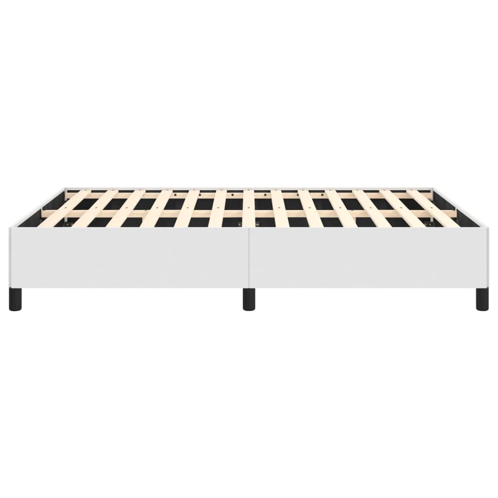 Modern white metal bed frame with wooden slats queen size