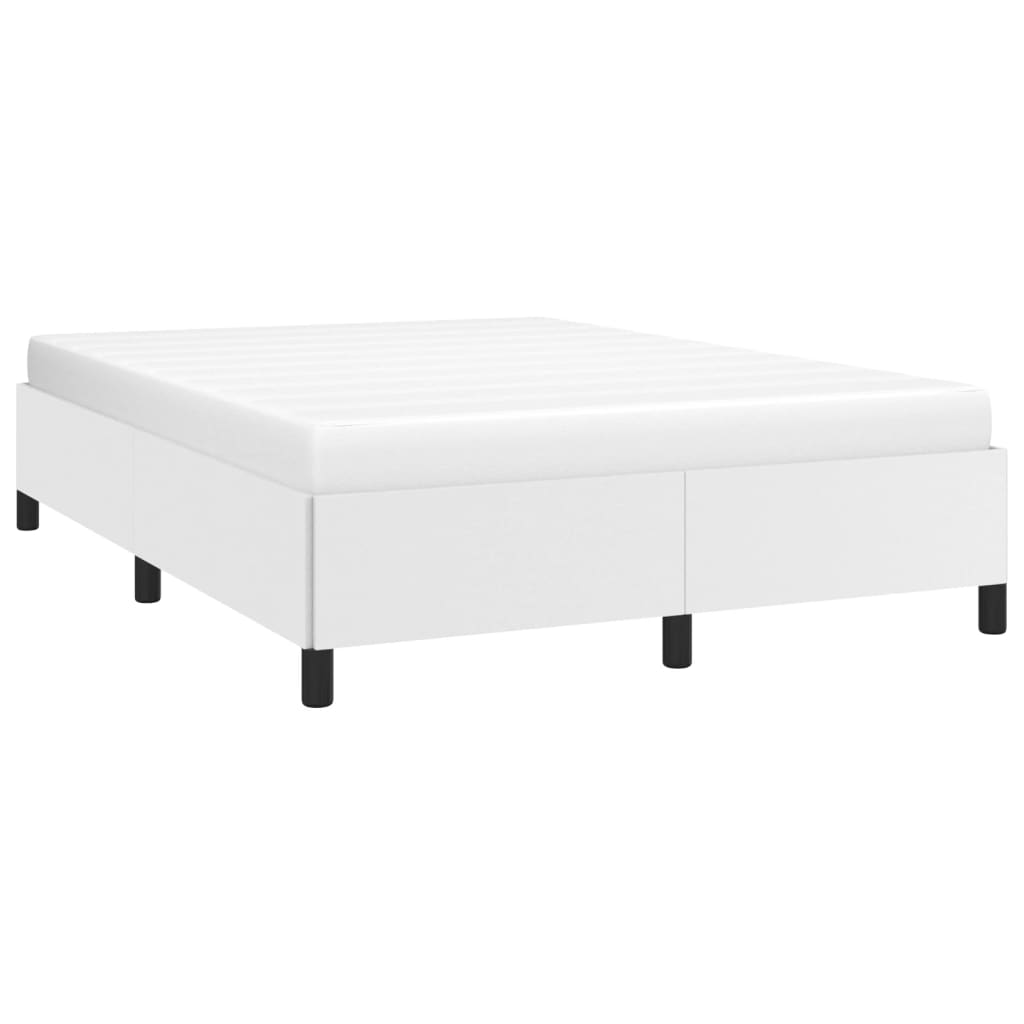 White upholstered bed frame with black legs