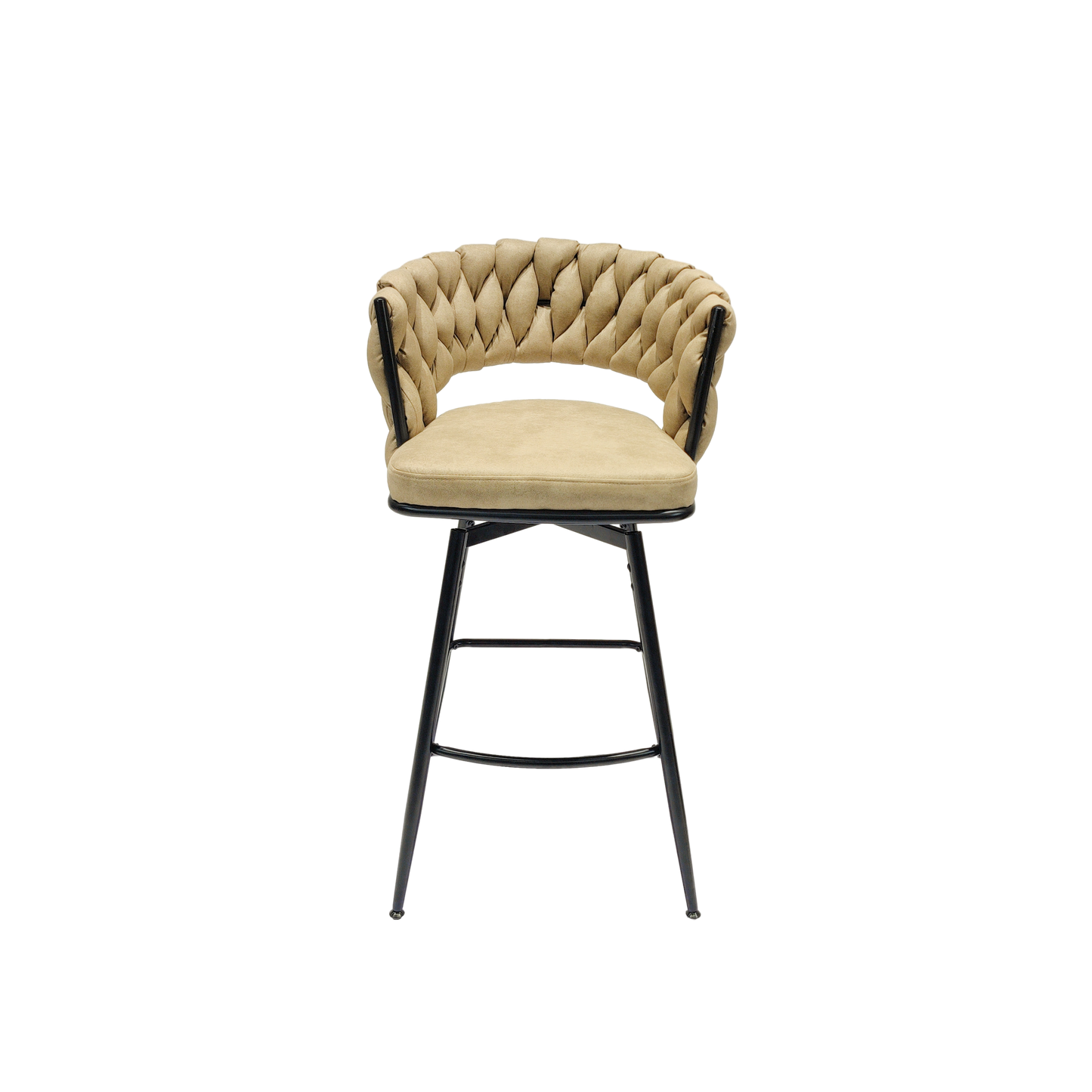 Tan tufted faux leather bar stool with black metal legs