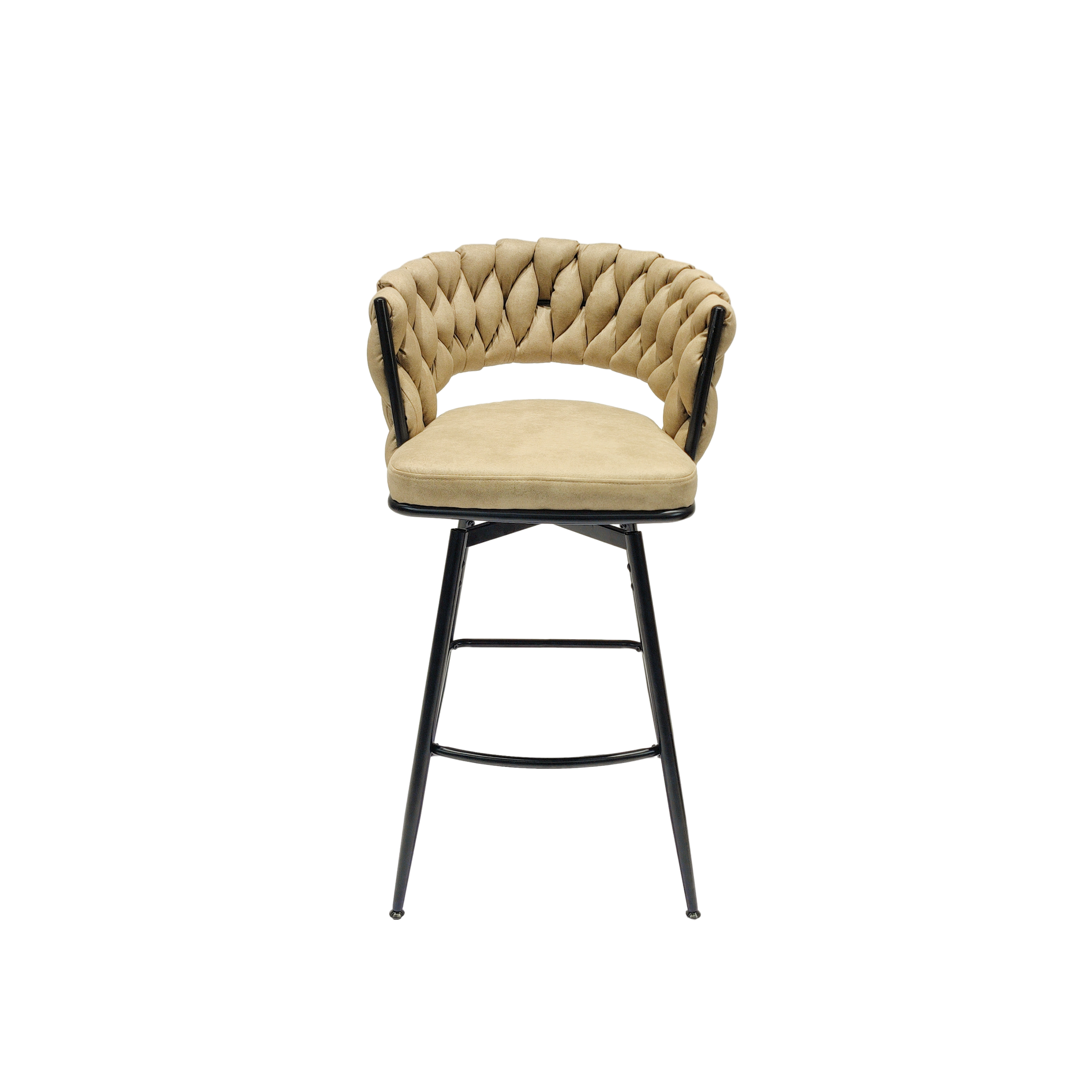 Tan tufted faux leather bar stool with black metal legs
