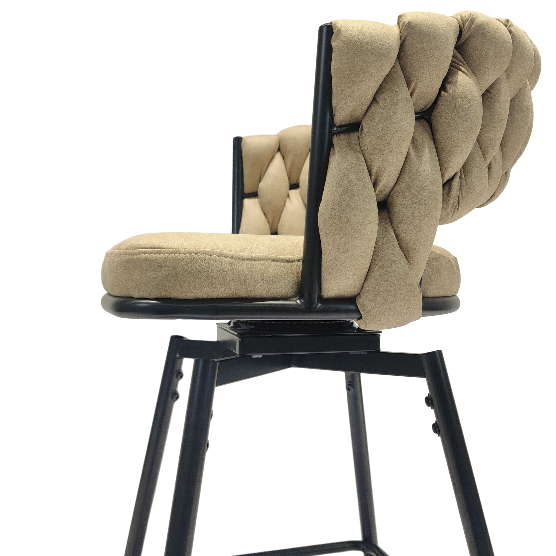 Tan braided back swivel stool with black metal frame