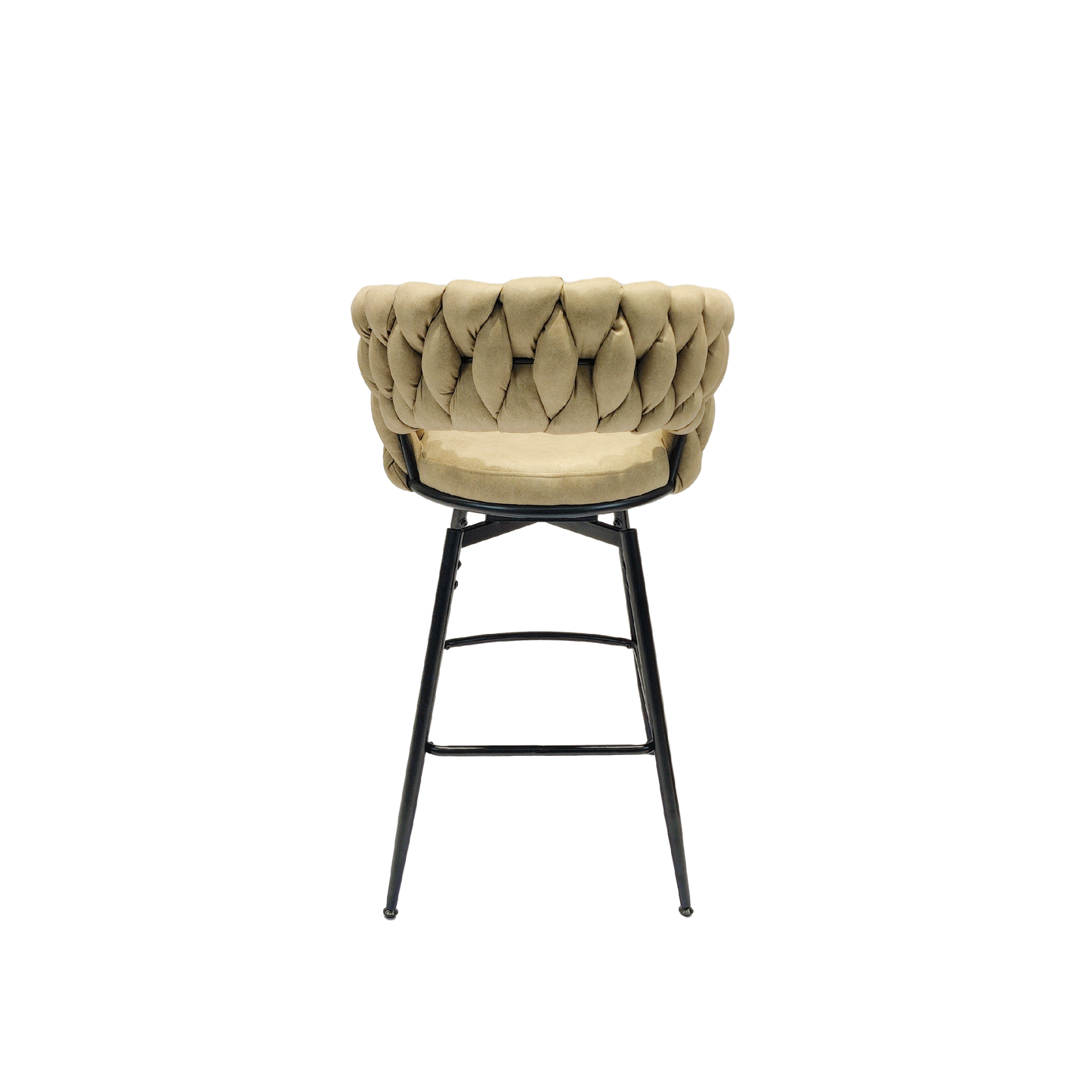 Tufted boucle bar stool in beige with black metal legs