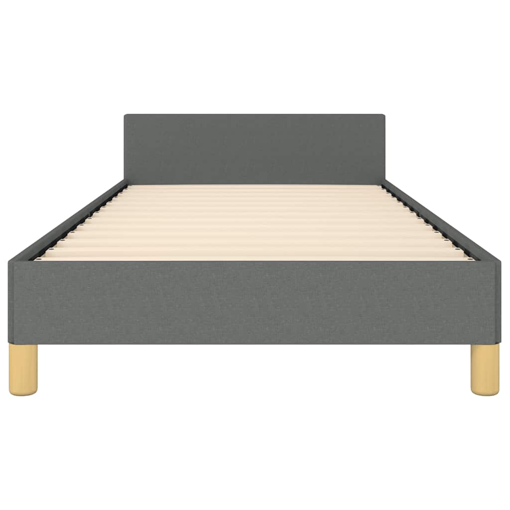 Grey fabric single bed frame with wooden legs