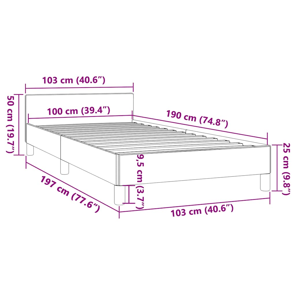 Gray upholstered bed frame with gold legs