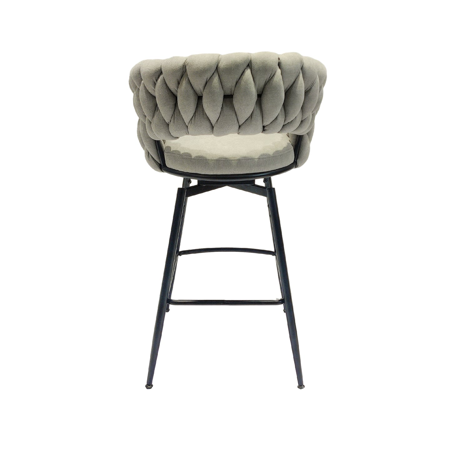 Textured grey fabric bar stool with braided back