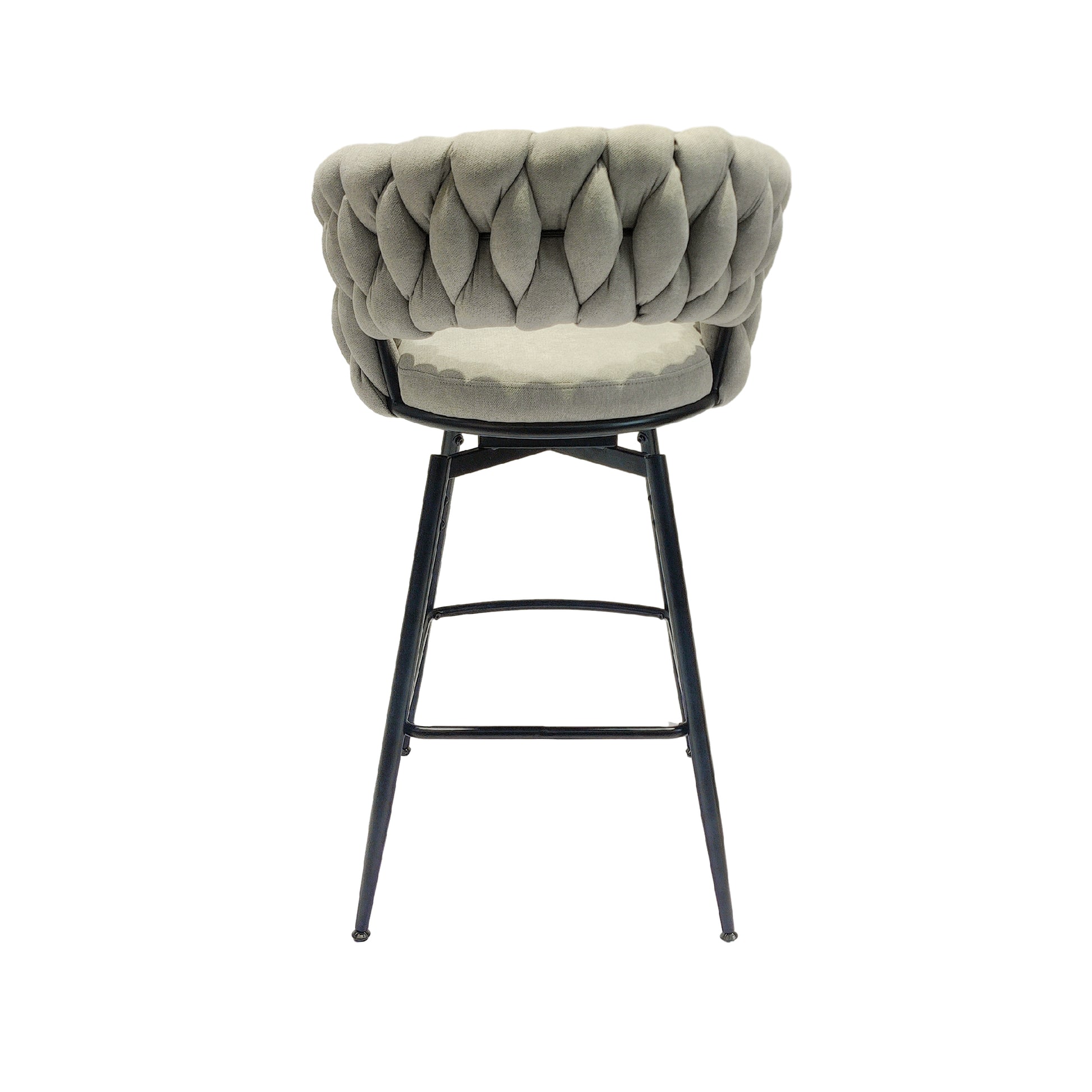Textured grey fabric bar stool with braided back