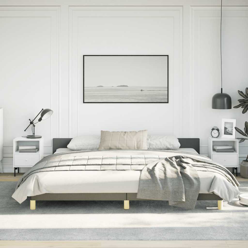 Modern platform bed frame with upholstered headboard and gold legs