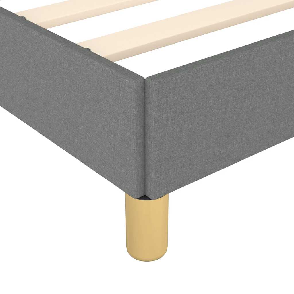 Upholstered platform bed frame in dark grey with golden legs