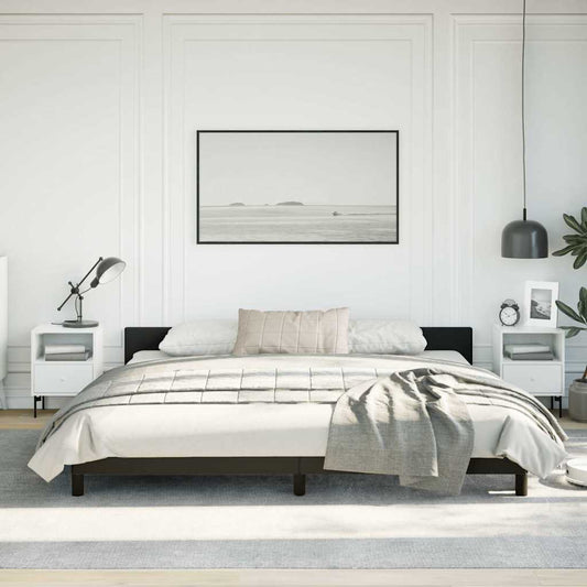 Modern black metal queen bed frame with clean lines