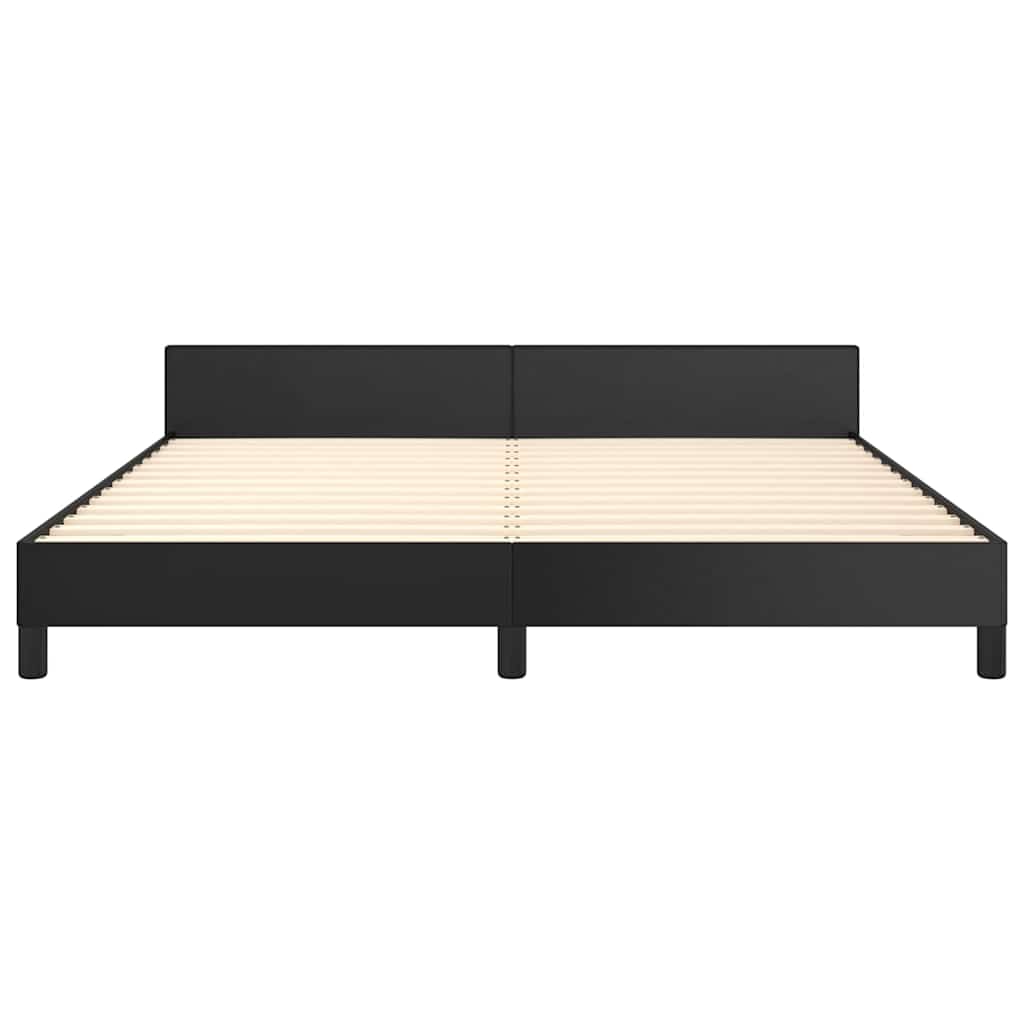 Modern black upholstered platform bed frame with white mattress