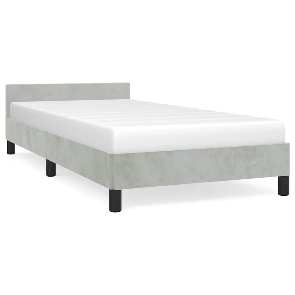 White wooden bed frame with headboard and dimensions
