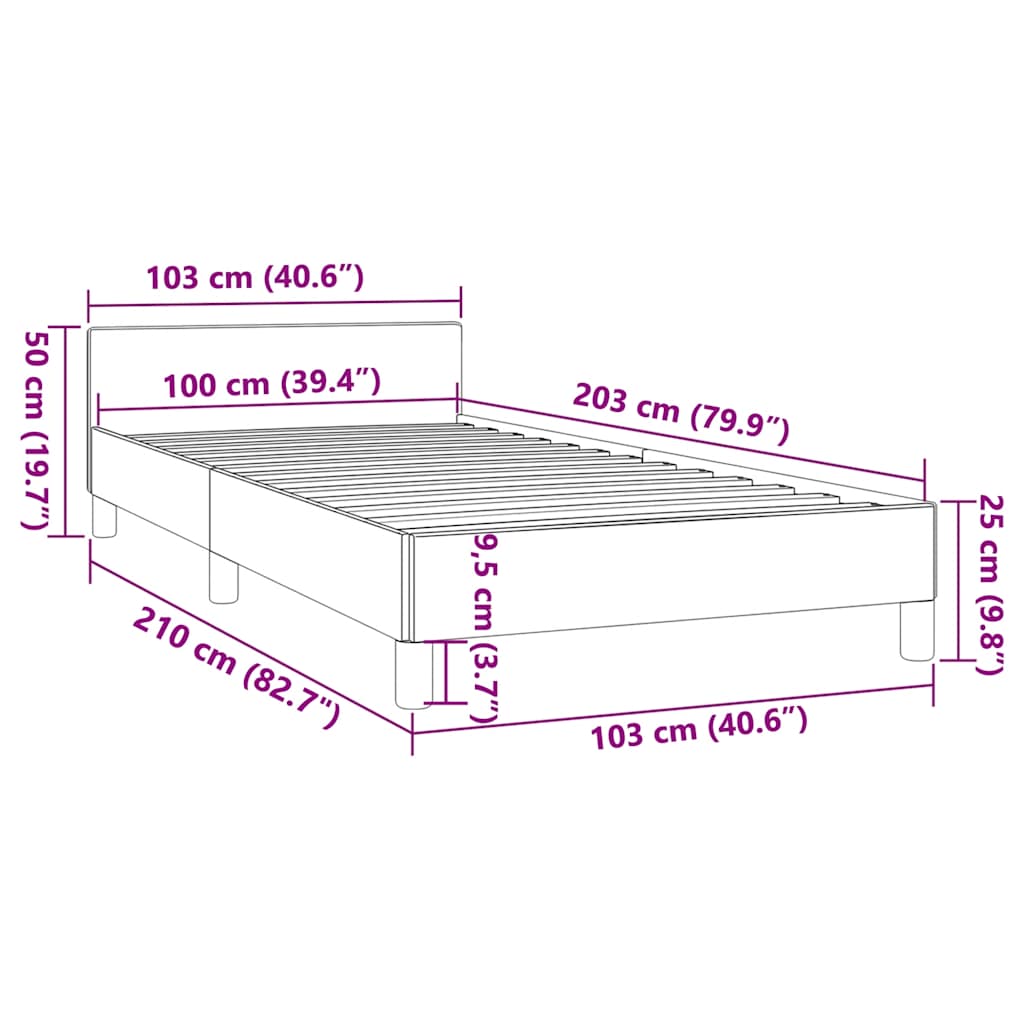 Light gray upholstered bed frame with wooden slats and black legs