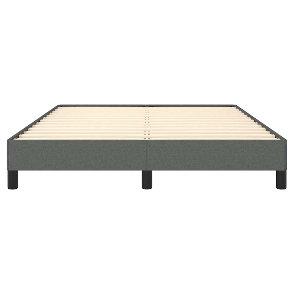 Modern grey upholstered bed frame with wooden slats