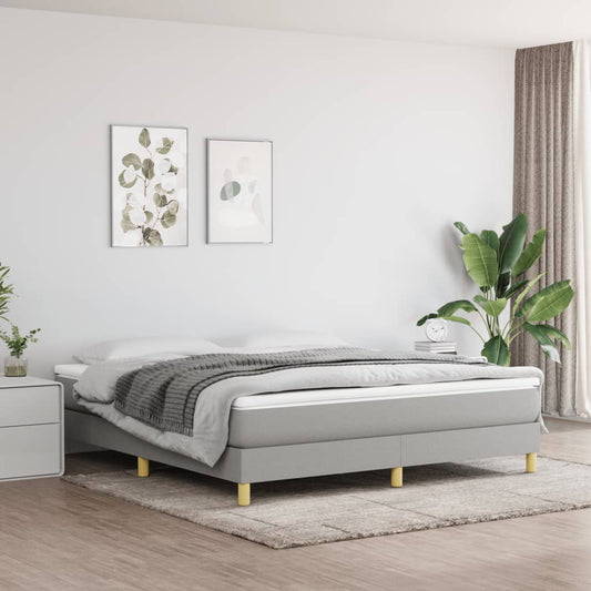 Grey upholstered bed frame with wooden legs queen size
