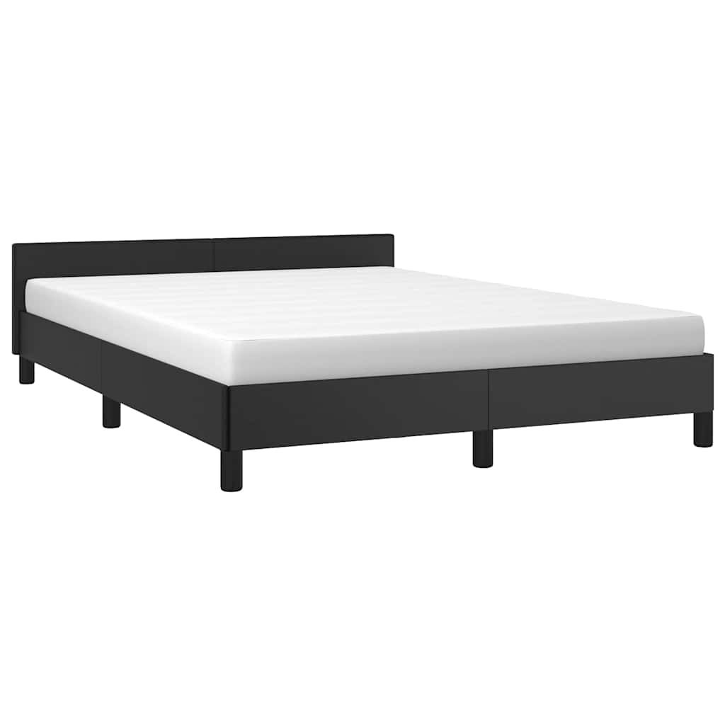 Modern black upholstered bed frame with a white mattress